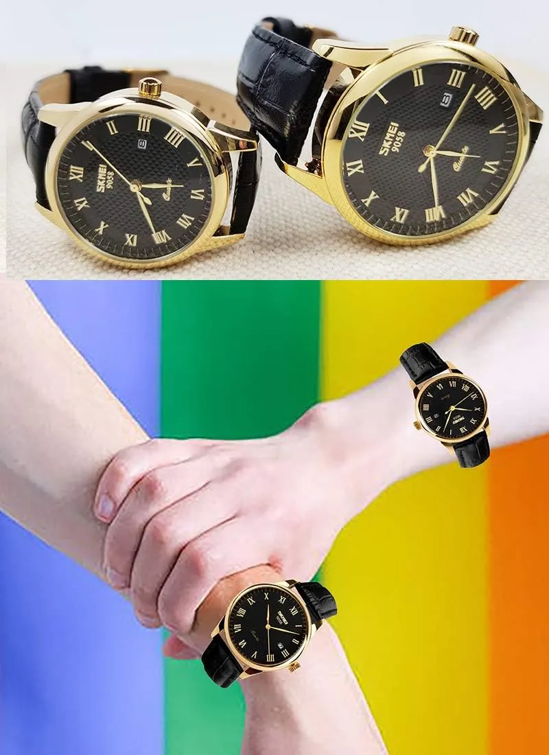 Waterproof Business Fashion Quartz Analog Calendar SKMEI Pair Watches for Couples Men and Women His and Hers Watch degrade tenant Set Husband Wife Valentines Matching Wrist Watch Wedding Gifts 