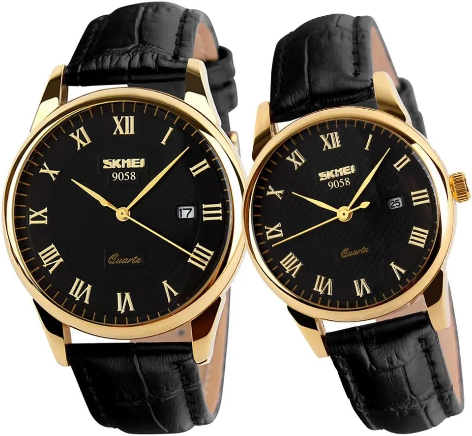 Waterproof Business Fashion Quartz Analog Calendar SKMEI Pair Watches for Couples Men and Women His and Hers Watch degrade tenant Set Husband Wife Valentines Matching Wrist Watch Wedding Gifts 