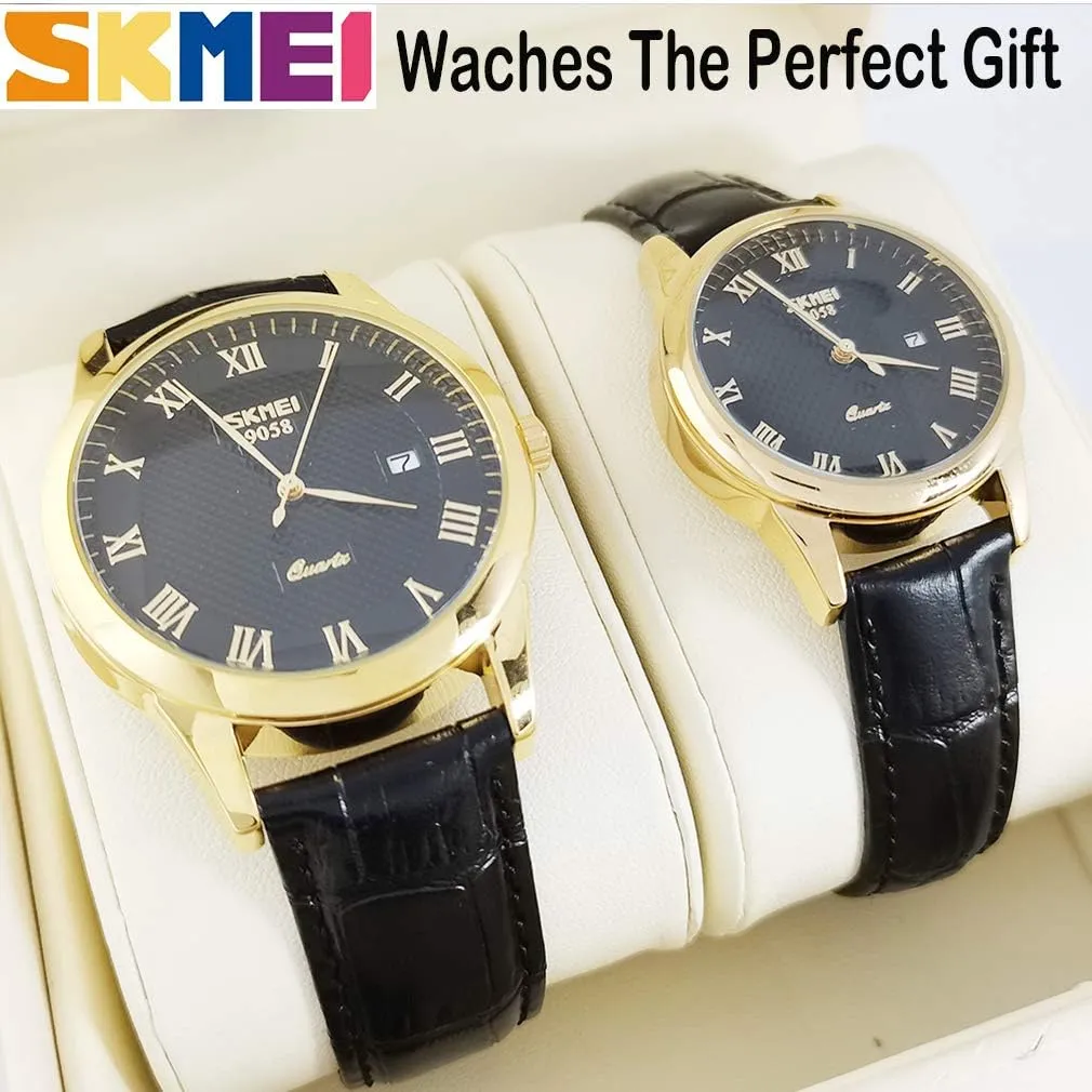Waterproof Business Fashion Quartz Analog Calendar SKMEI Pair Watches for Couples Men and Women His and Hers Watch degrade tenant Set Husband Wife Valentines Matching Wrist Watch Wedding Gifts 