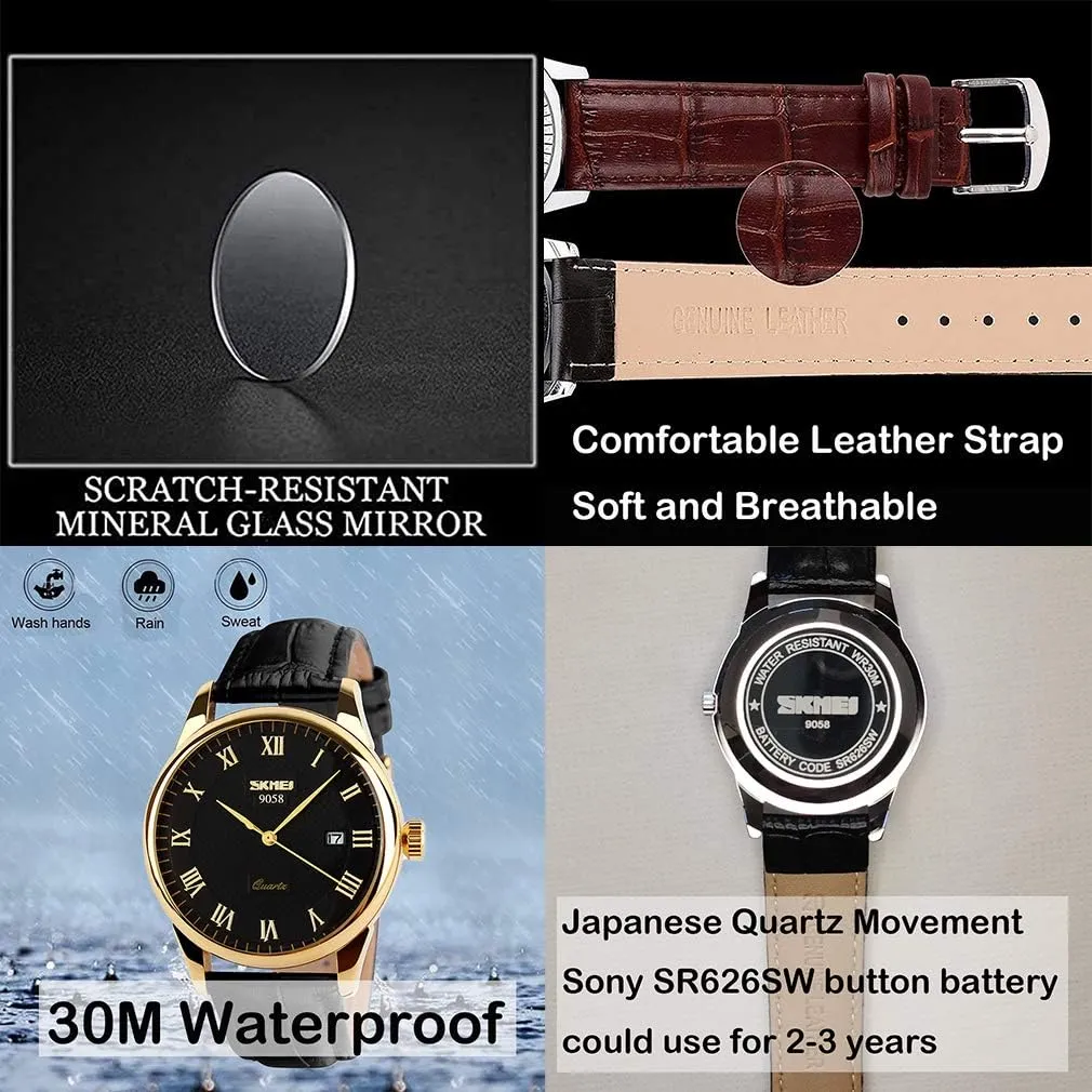 Waterproof Business Fashion Quartz Analog Calendar SKMEI Pair Watches for Couples Men and Women His and Hers Watch degrade tenant Set Husband Wife Valentines Matching Wrist Watch Wedding Gifts 