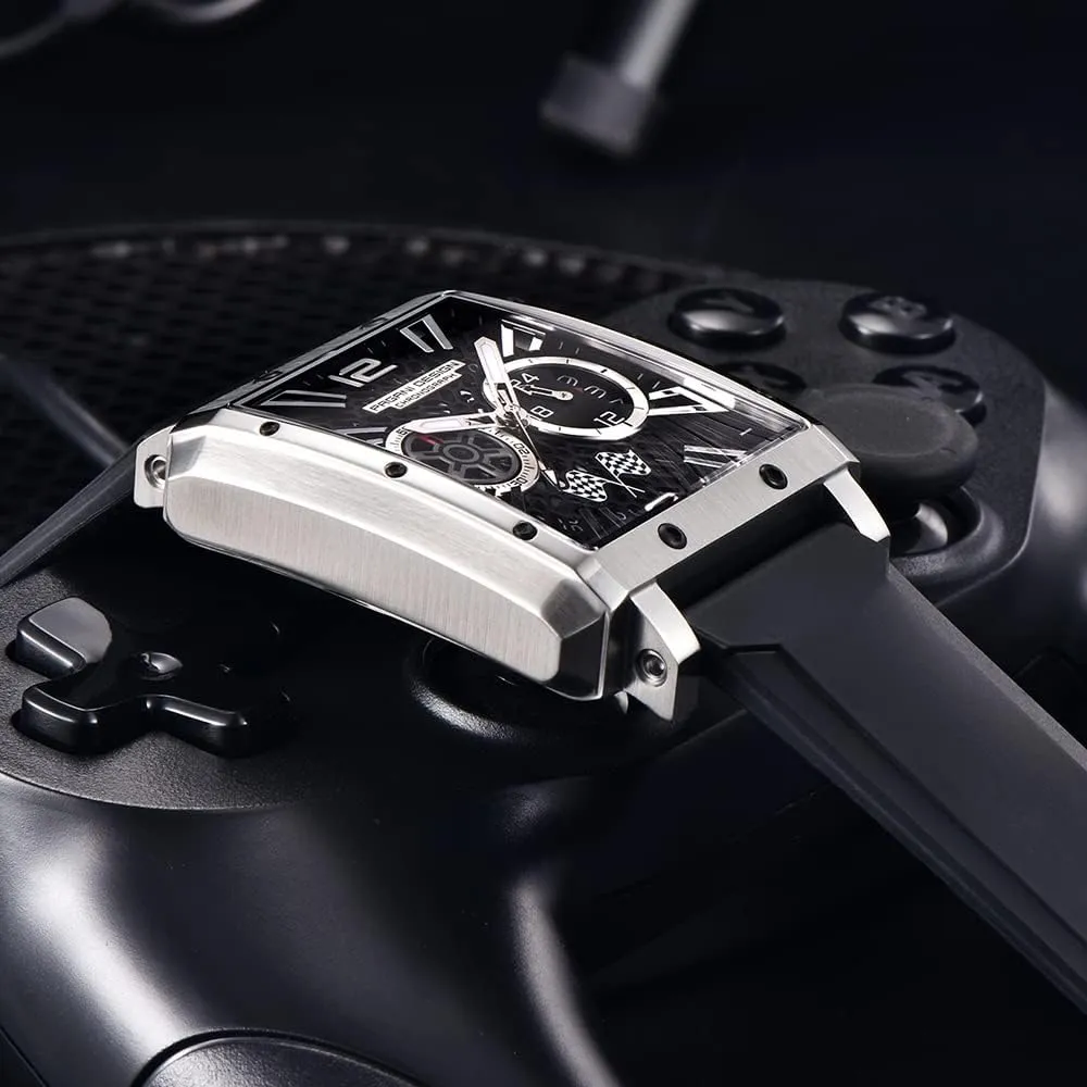 Waterproof Casual Fashion Sports Wristwatches HaiQin Pagani Design Men's Multifunctional Chronograph Watches Japanese Quartz Movement Skeleton Square Dial Stainless Steel Case Rubber program Strap 