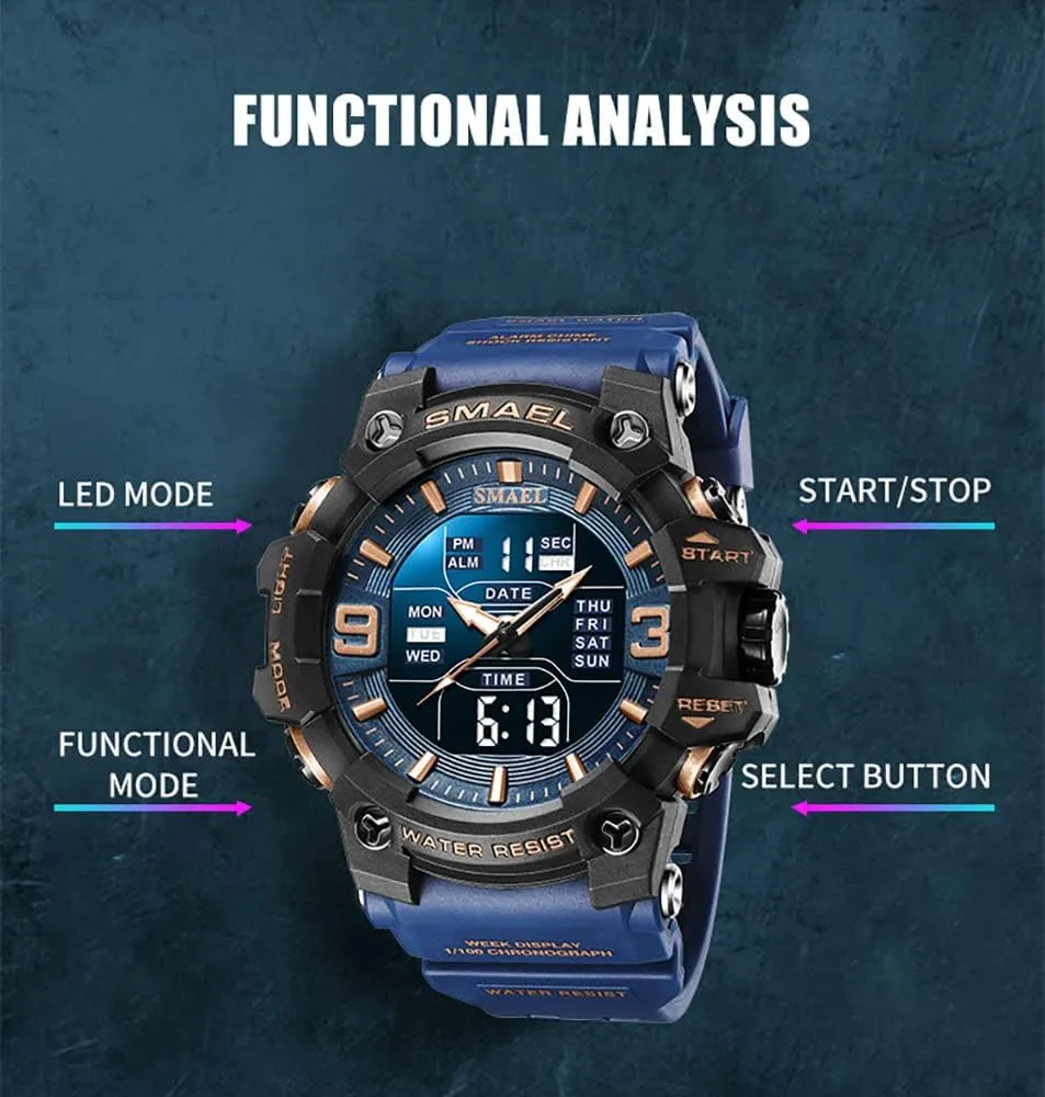 Waterproof Chronograph Electronic Wristwatch MASTOP Brand Dual Time Analog Digital display Quartz Men Fashion Sport Watch Military 