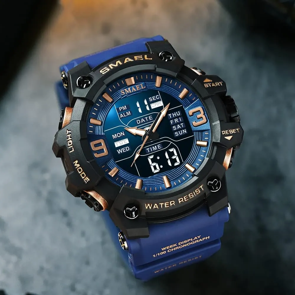 Waterproof Chronograph Electronic Wristwatch MASTOP Brand Dual Time Analog Digital display Quartz Men Fashion Sport Watch Military 