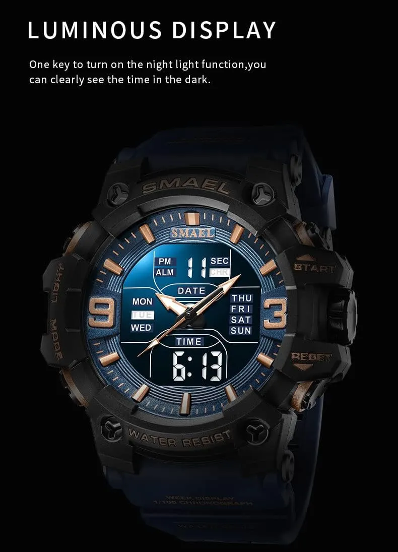 Waterproof Chronograph Electronic Wristwatch MASTOP Brand Dual Time Analog Digital display Quartz Men Fashion Sport Watch Military 