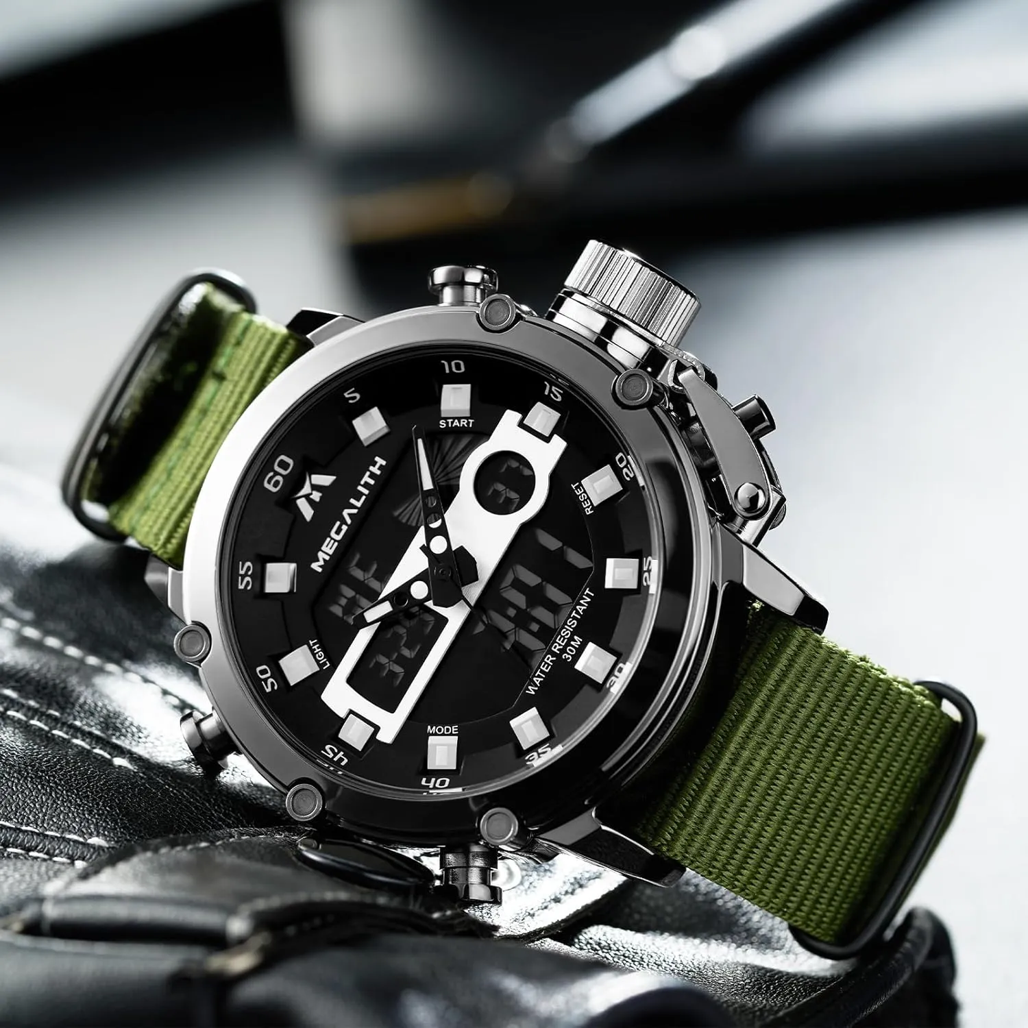 Waterproof Digital Military Sport Tactical Multifunction Heavy Duty Led Rugged impediment Watch for Men, Alarm Stopwatch, Nylon/Leather Strap MEGALITH Mens Watches 