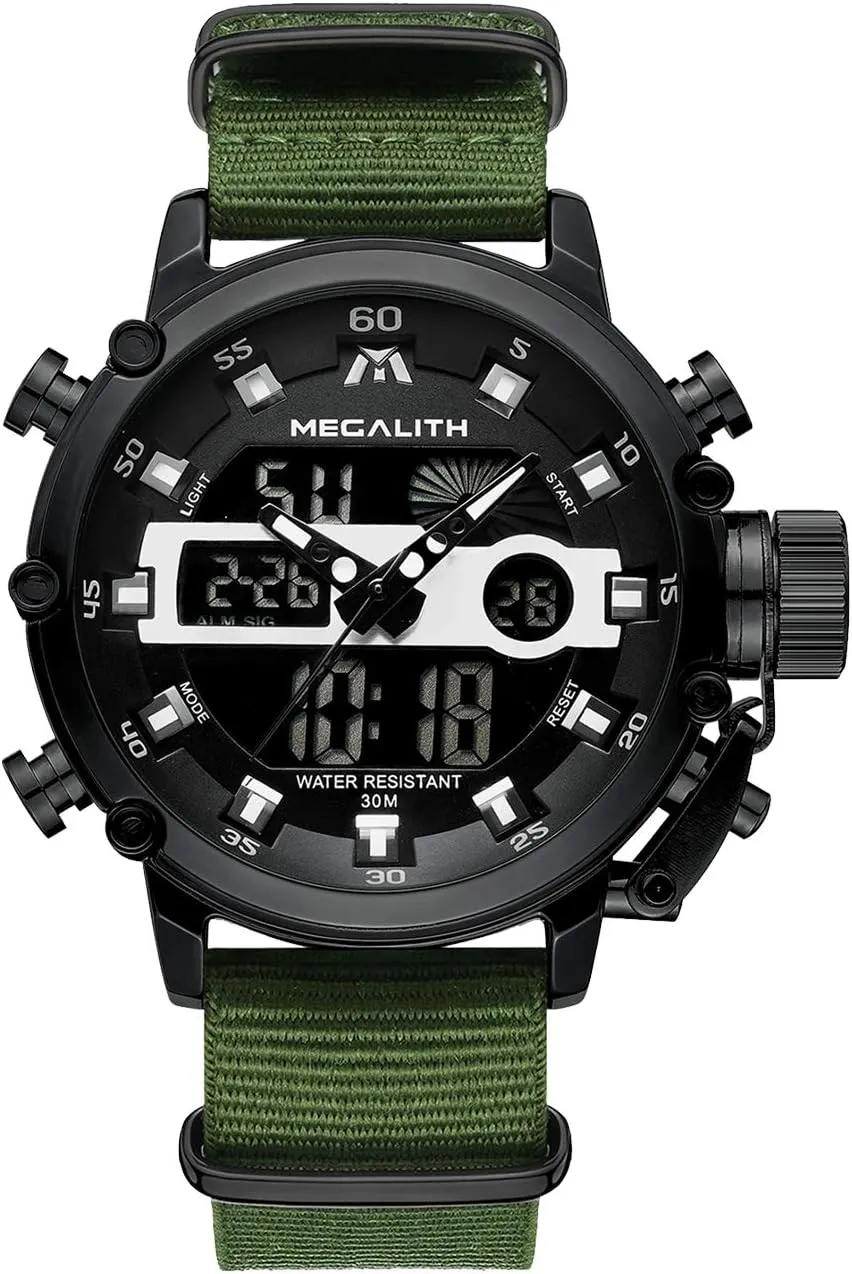 Waterproof Digital Military Sport Tactical Multifunction Heavy Duty Led Rugged impediment Watch for Men, Alarm Stopwatch, Nylon/Leather Strap MEGALITH Mens Watches 