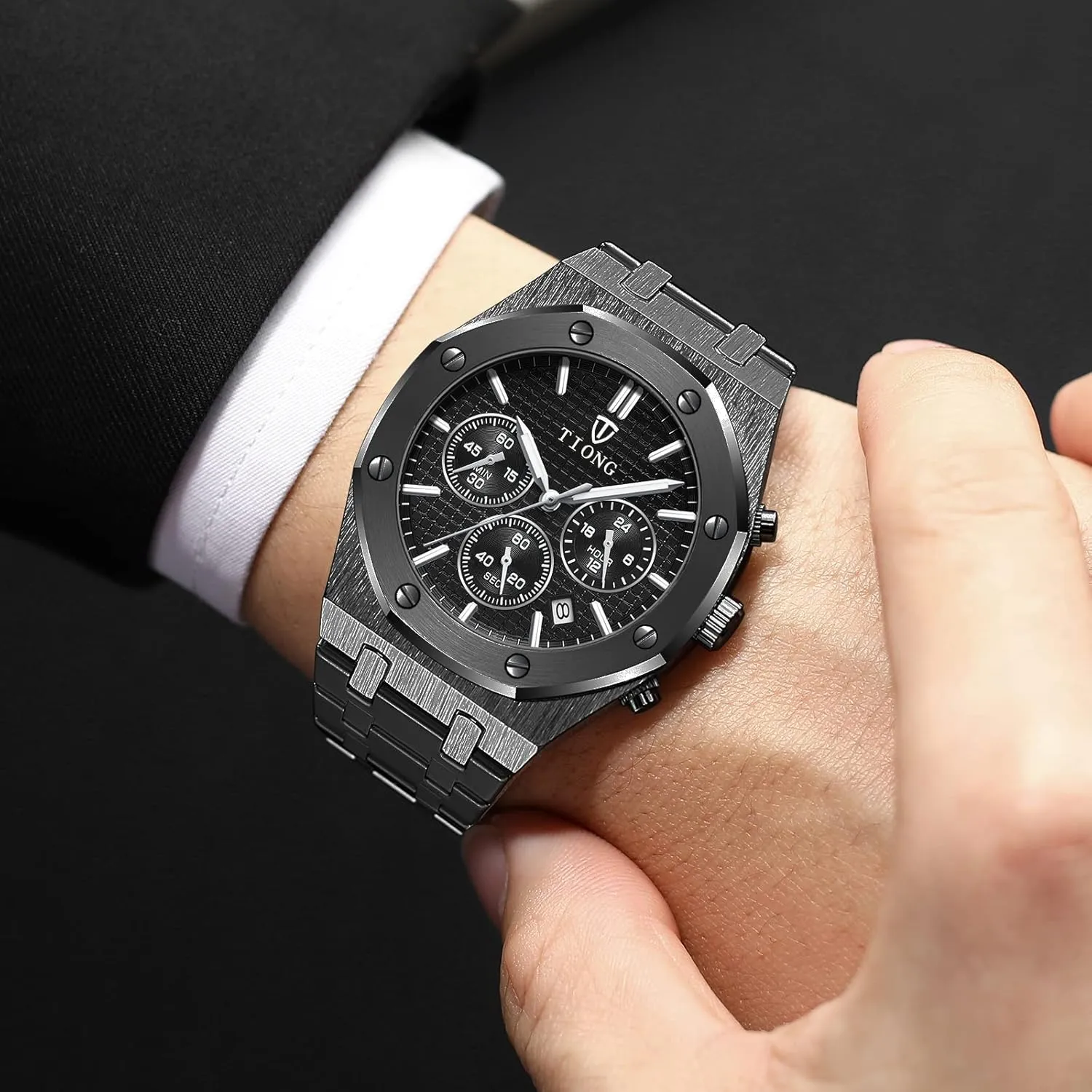 Waterproof gondwanaland dorsal align Date Analog Quartz Watch Business Casual Fashion Wrist Watches for Men Tiong Mens Watches Chronograph Stainless Steel 