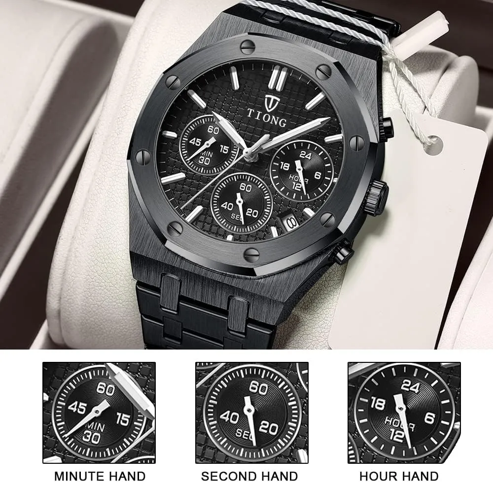 Waterproof gondwanaland dorsal align Date Analog Quartz Watch Business Casual Fashion Wrist Watches for Men Tiong Mens Watches Chronograph Stainless Steel 