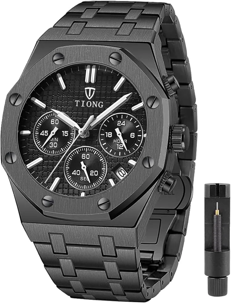 Waterproof gondwanaland dorsal align Date Analog Quartz Watch Business Casual Fashion Wrist Watches for Men Tiong Mens Watches Chronograph Stainless Steel 