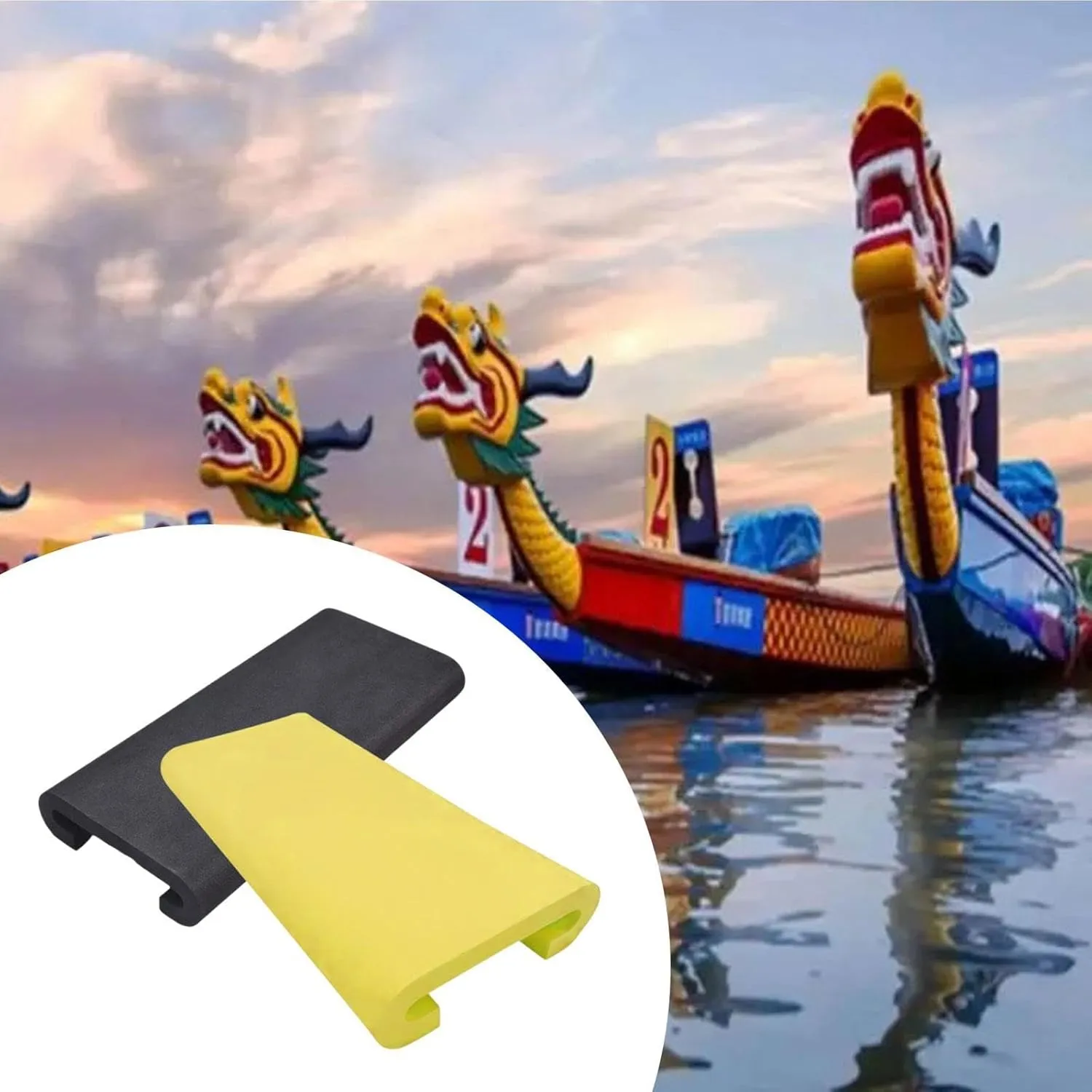 Waterproof Lightweight Water Sports Anti Slip Kayak Seat Mat for Training, slick Black Yellow 2 Pieces EVA Dragon Boat Seat Pad Paddling Cushion 