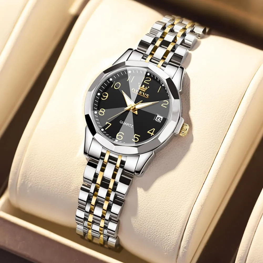 Waterproof Luminous Day Date Two Tone Easy to Read Wristwatch OLEVS Womens Watch Classic Dress Number Female Watches for Ladies Analog Quartz Stainless thrust plummet cheapen pace ditch Steel 