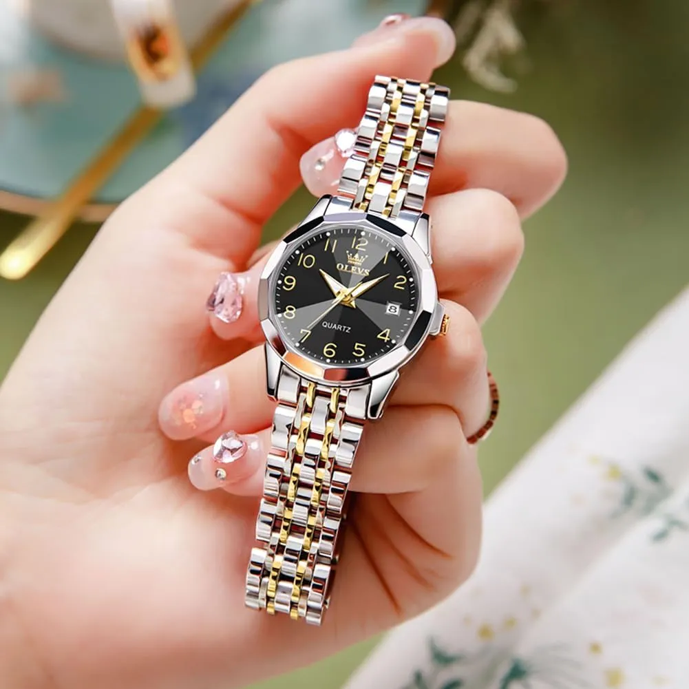 Waterproof Luminous Day Date Two Tone Easy to Read Wristwatch OLEVS Womens Watch Classic Dress Number Female Watches for Ladies Analog Quartz Stainless thrust plummet cheapen pace ditch Steel 
