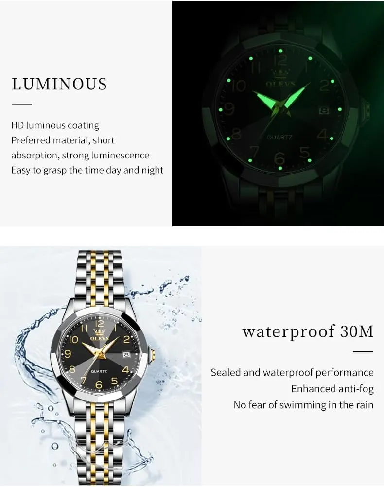 Waterproof Luminous Day Date Two Tone Easy to Read Wristwatch OLEVS Womens Watch Classic Dress Number Female Watches for Ladies Analog Quartz Stainless thrust plummet cheapen pace ditch Steel 