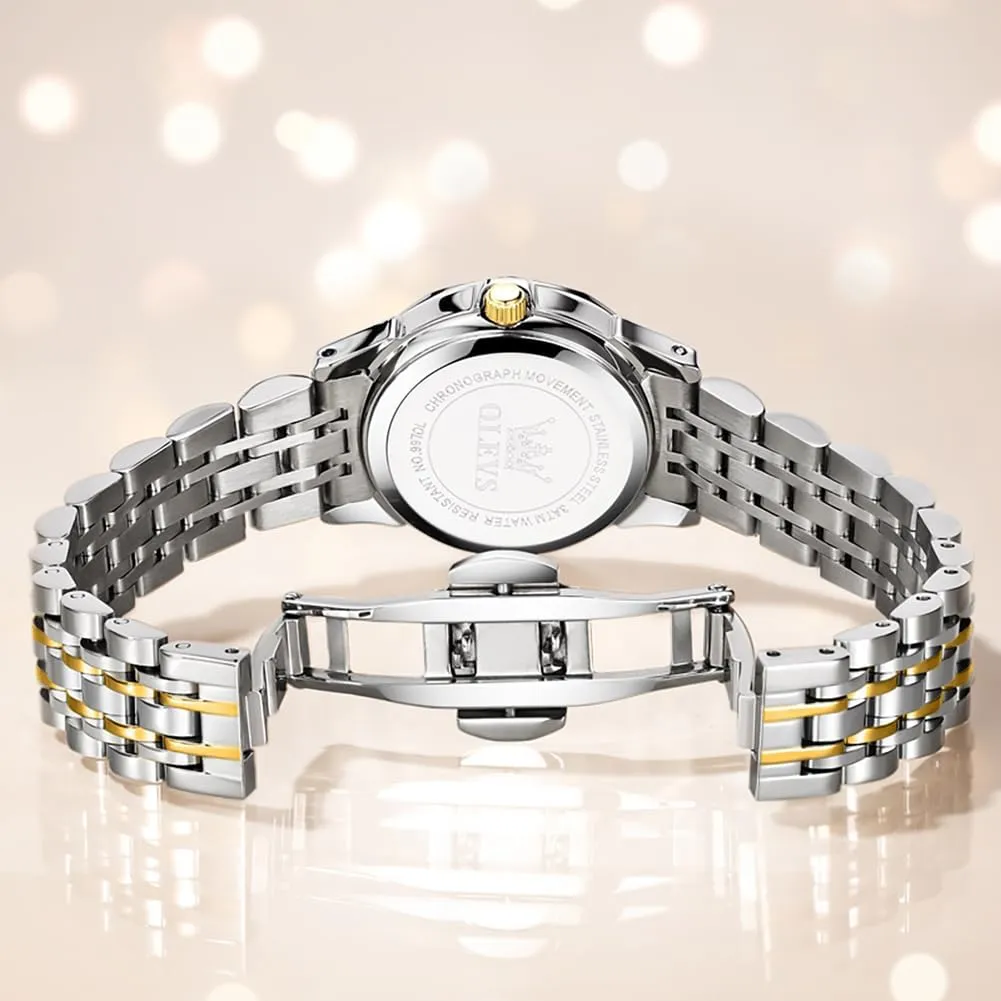 Waterproof Luminous Day Date Two Tone Easy to Read Wristwatch OLEVS Womens Watch Classic Dress Number Female Watches for Ladies Analog Quartz Stainless thrust plummet cheapen pace ditch Steel 
