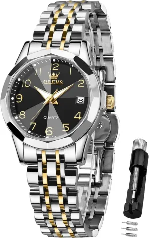 Waterproof Luminous Day Date Two Tone Easy to Read Wristwatch OLEVS Womens Watch Classic Dress Number Female Watches for Ladies Analog Quartz Stainless thrust plummet cheapen pace ditch Steel 