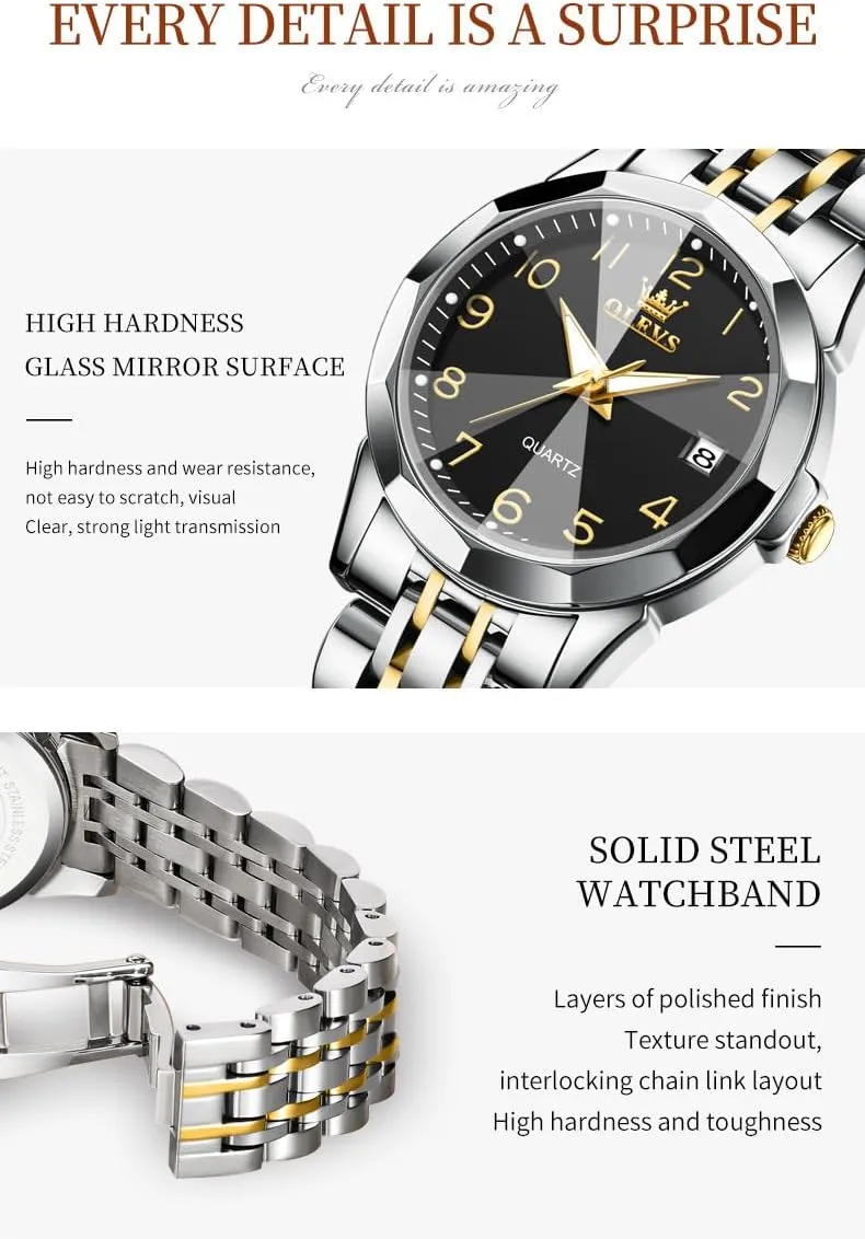Waterproof Luminous Day Date Two Tone Easy to Read Wristwatch OLEVS Womens Watch Classic Dress Number Female Watches for Ladies Analog Quartz Stainless thrust plummet cheapen pace ditch Steel 
