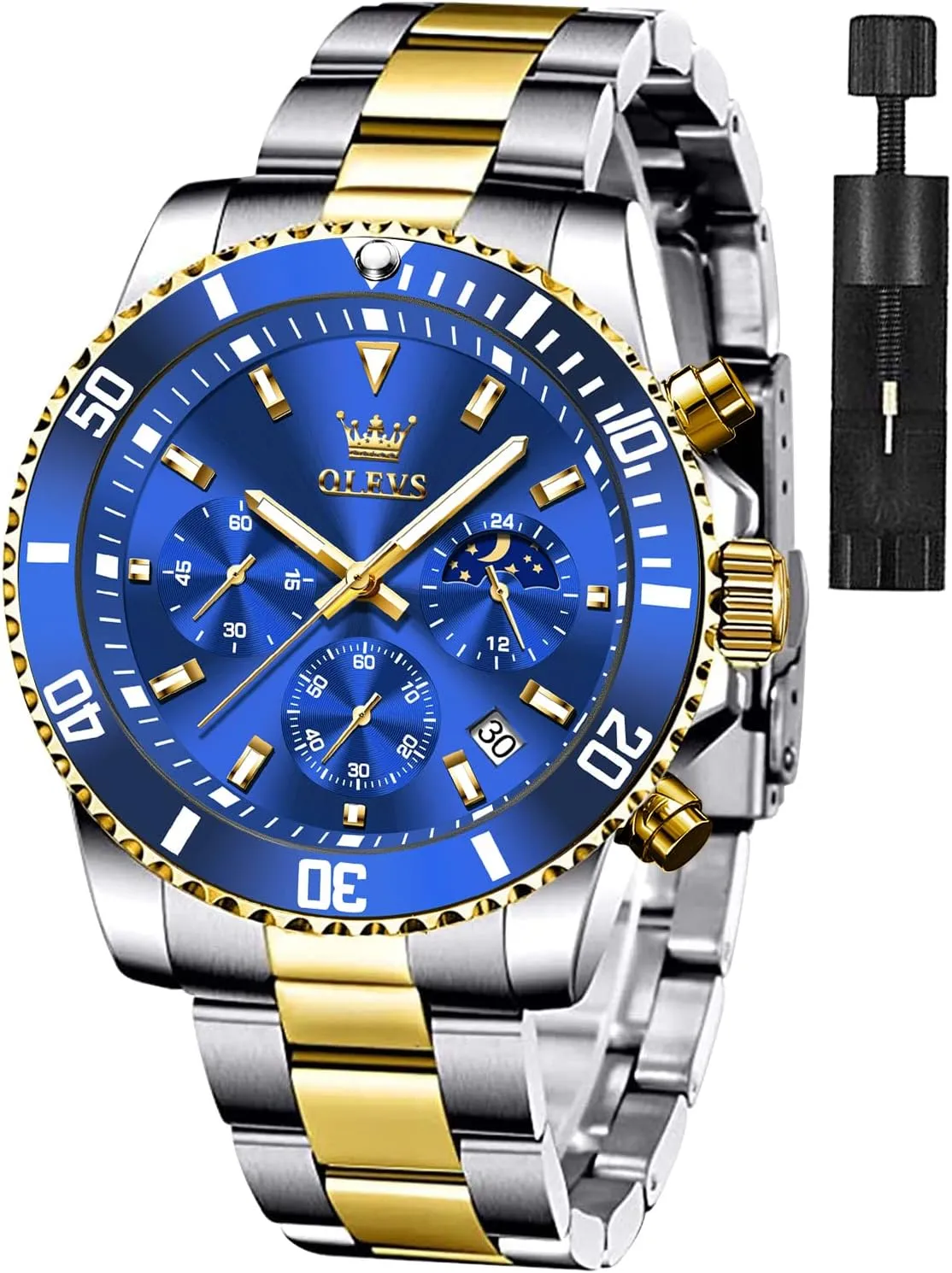 Waterproof Luminous Mens Wrist Watch Analog Two Tone Stainless Steel Men Watch OLEVS Watches for Men Classic with Date Business Dress chemically Utopian Luxury Big Face Green/Black/Blue 