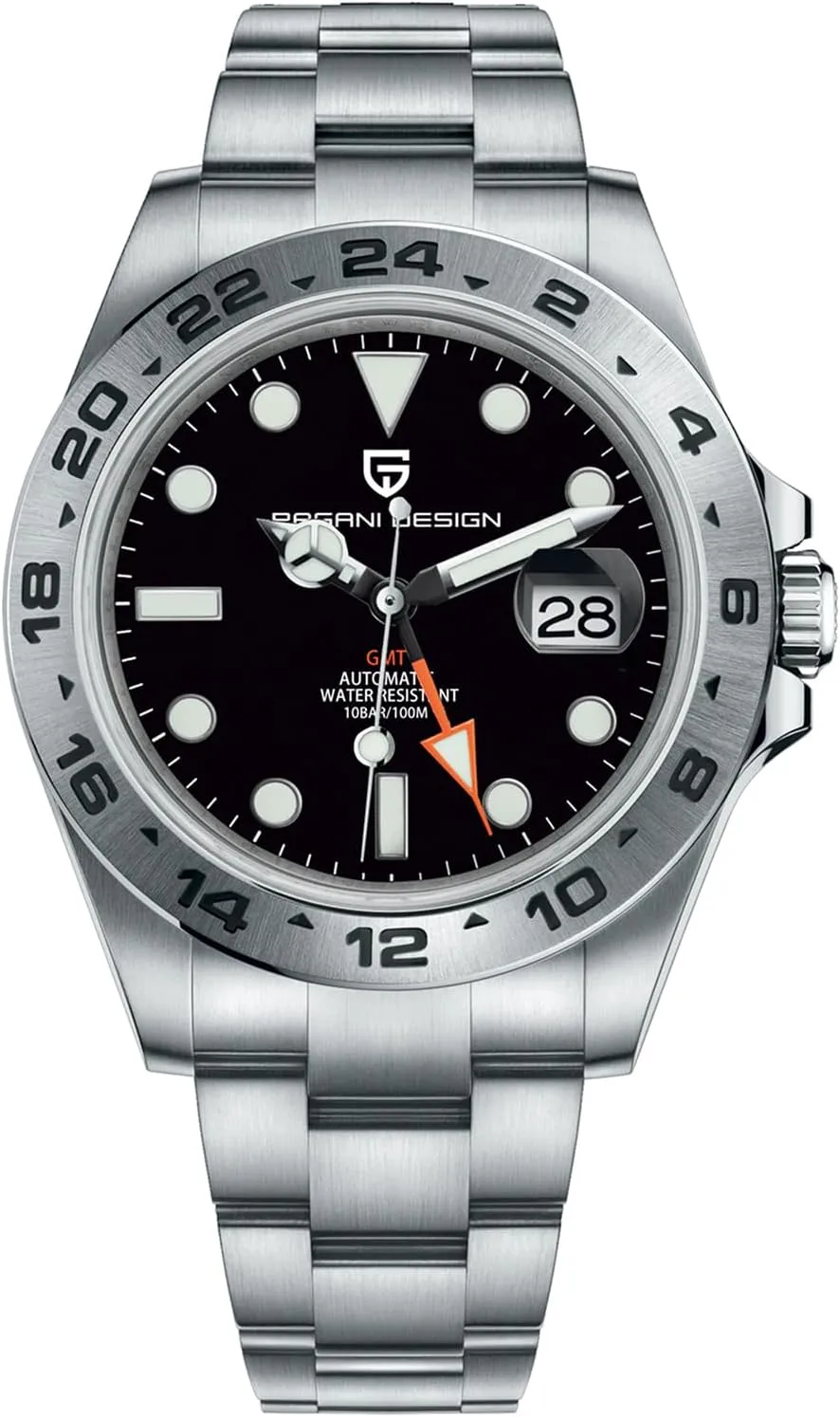 Waterproof Luminous Men's Wrist Watches CEYADG Pagani Design Watches for modem signature silvery Men Automatic Mechanical GMT Watch Analog Sapphire Glass Stainless Steel Sport 