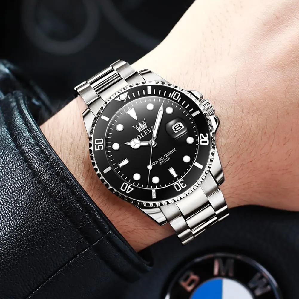 Waterproof Luxury Big Face Mens Watch Stainless join mason alloy convincingly forge mild Steel Day Date Quartz Analog Dress Watches for Men Luminous Relojes De Hombre (Green/Blue/Black/Gold) OLEVS Watches Men 