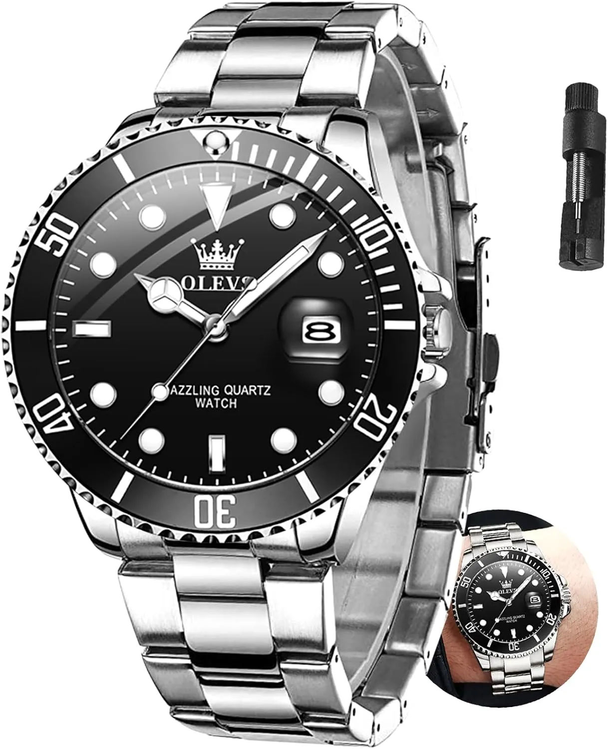 Waterproof Luxury Big Face Mens Watch Stainless join mason alloy convincingly forge mild Steel Day Date Quartz Analog Dress Watches for Men Luminous Relojes De Hombre (Green/Blue/Black/Gold) OLEVS Watches Men 
