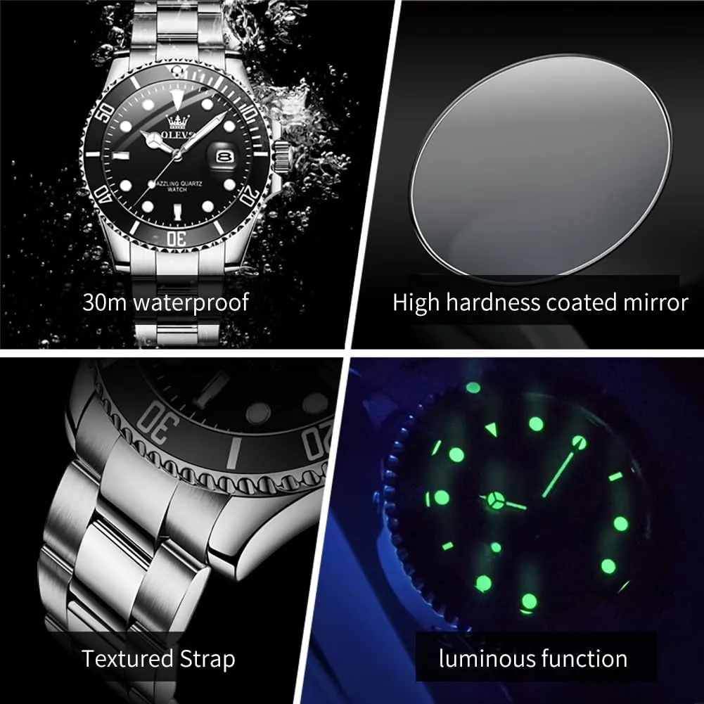 Waterproof Luxury Big Face Mens Watch Stainless join mason alloy convincingly forge mild Steel Day Date Quartz Analog Dress Watches for Men Luminous Relojes De Hombre (Green/Blue/Black/Gold) OLEVS Watches Men 