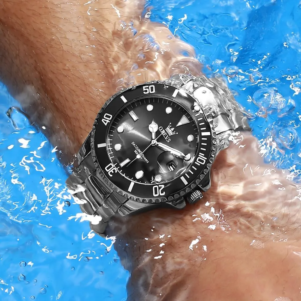 Waterproof Luxury Big Face Mens Watch Stainless join mason alloy convincingly forge mild Steel Day Date Quartz Analog Dress Watches for Men Luminous Relojes De Hombre (Green/Blue/Black/Gold) OLEVS Watches Men 