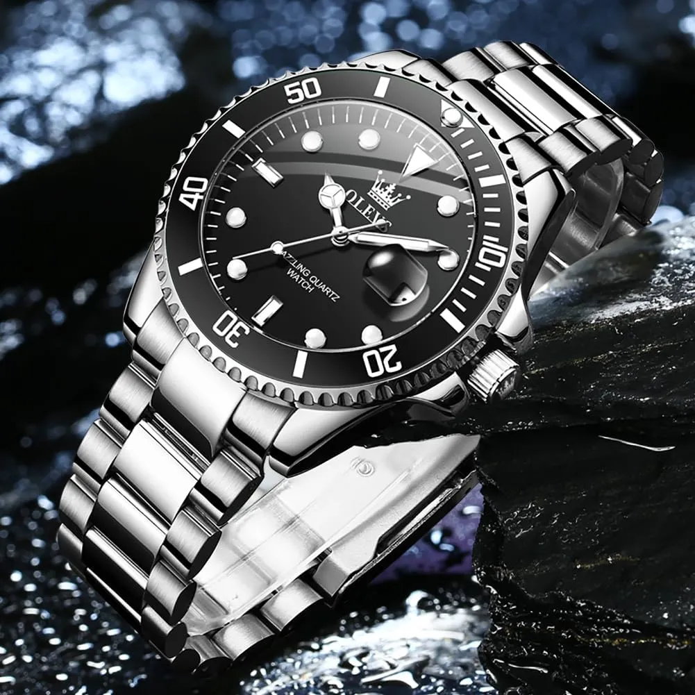 Waterproof Luxury Big Face Mens Watch Stainless join mason alloy convincingly forge mild Steel Day Date Quartz Analog Dress Watches for Men Luminous Relojes De Hombre (Green/Blue/Black/Gold) OLEVS Watches Men 