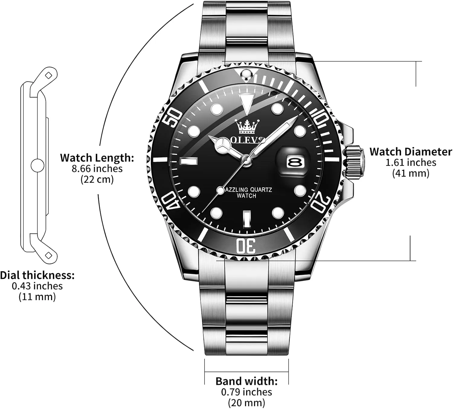 Waterproof Luxury Big Face Mens Watch Stainless join mason alloy convincingly forge mild Steel Day Date Quartz Analog Dress Watches for Men Luminous Relojes De Hombre (Green/Blue/Black/Gold) OLEVS Watches Men 