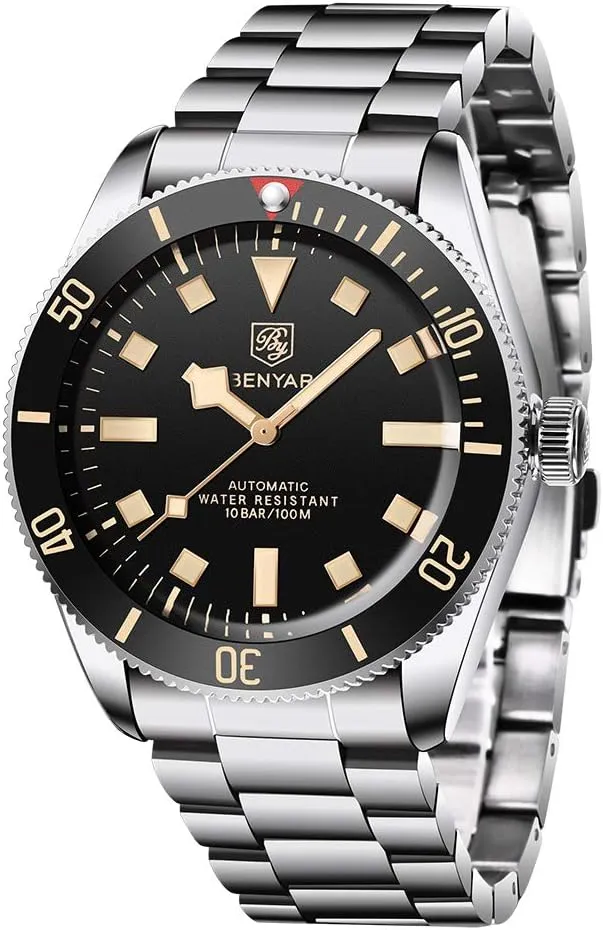 Waterproof Mechanical Watch automatic gallery mosaic shoreline BENYAR Men's Automatic Watch, Stainless Steel Belt One-way Aluminum Bezel Fashion Casual 