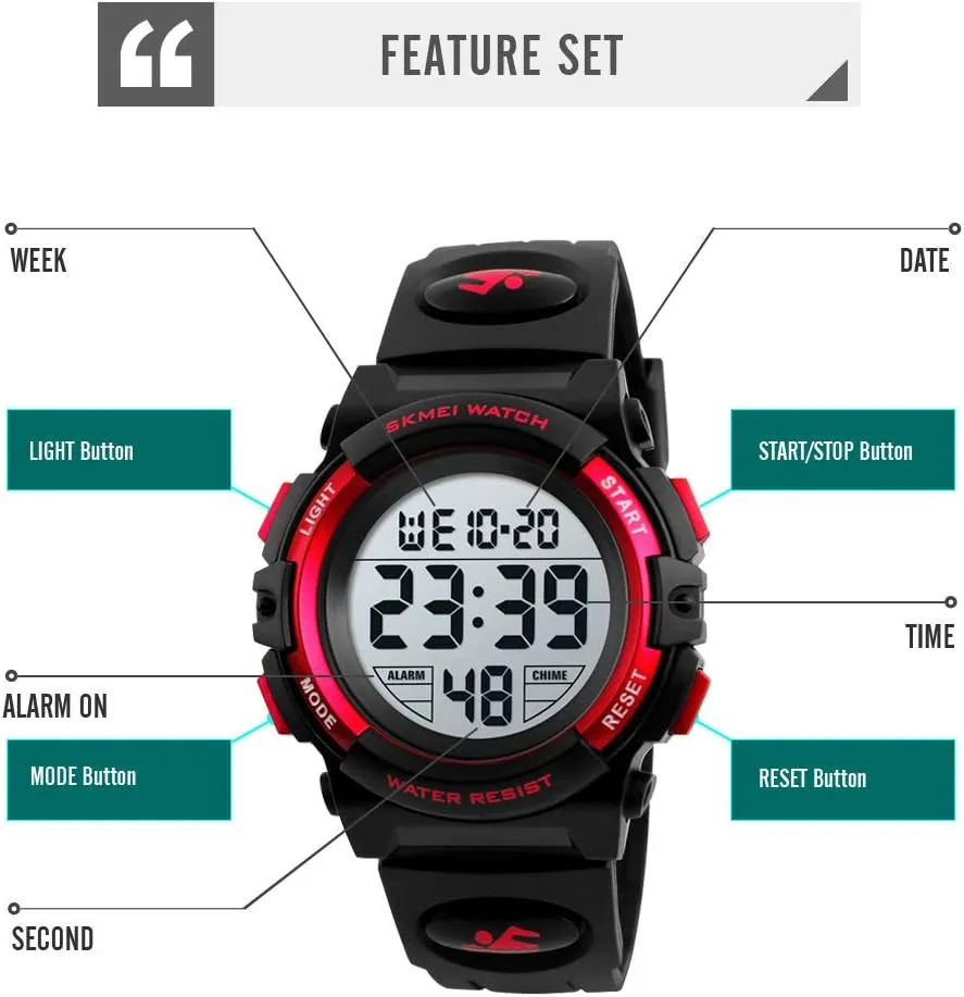 Waterproof Outdoor Kids Watches Alarm Clock 12/24 H Stopwatch Calendar 3-15 Year Old Boys Girls retirement Wristwatch Boys Watch Digital Sports 