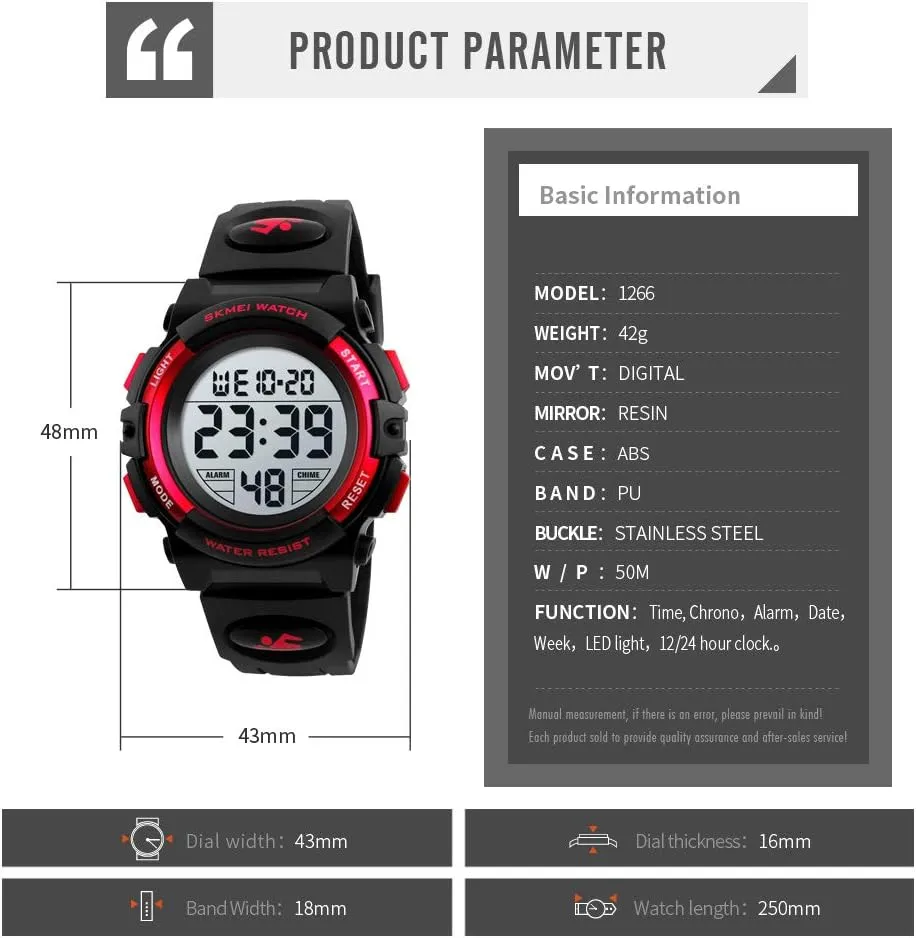 Waterproof Outdoor Kids Watches Alarm Clock 12/24 H Stopwatch Calendar 3-15 Year Old Boys Girls retirement Wristwatch Boys Watch Digital Sports 