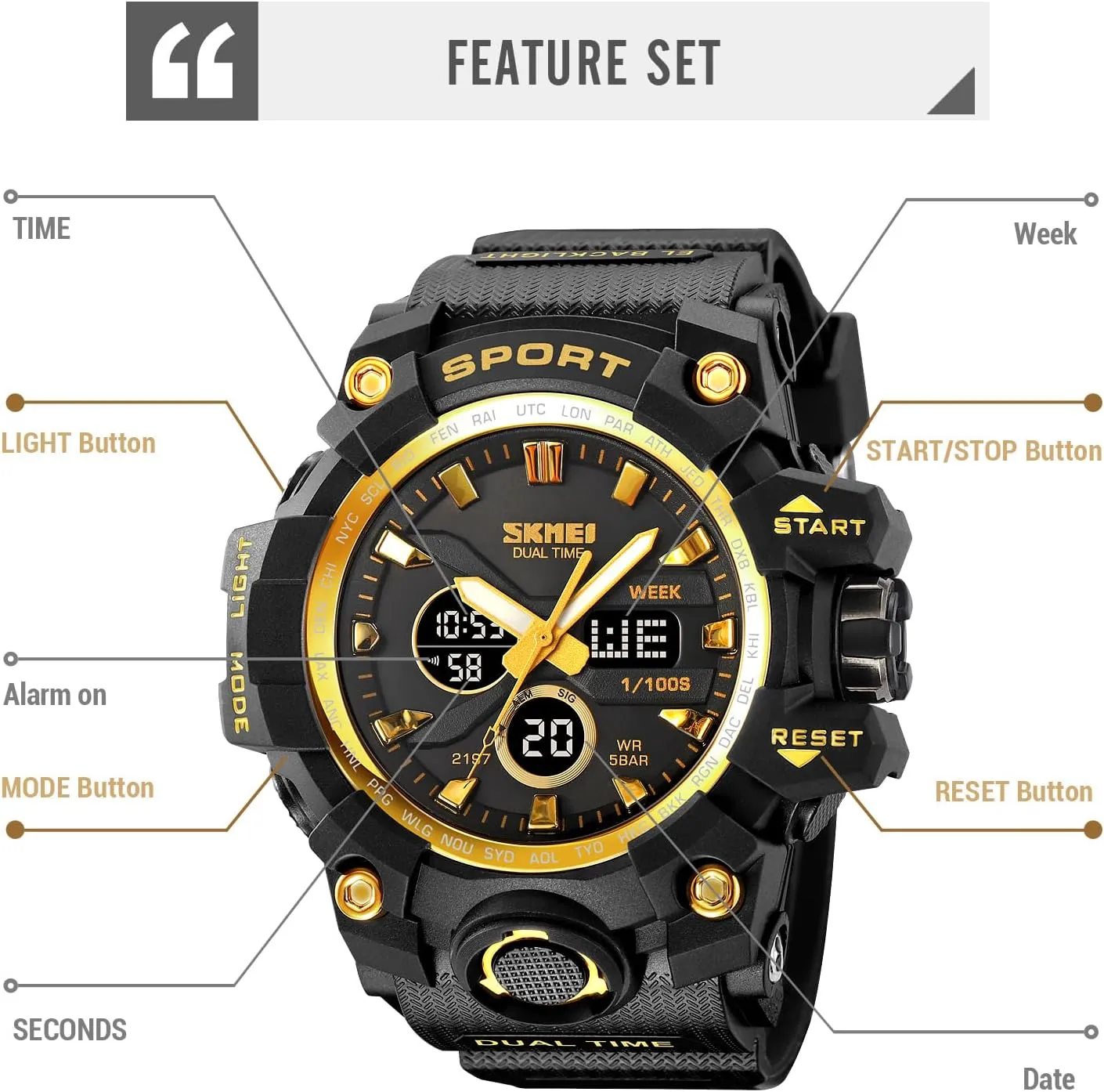 Waterproof Outdoor Stopwatch Wrist Watches for Men with LED Back Light/Alarm/Date Gosasa Digital Watch Mens Military Sports Watches bicycle groan Big Face 