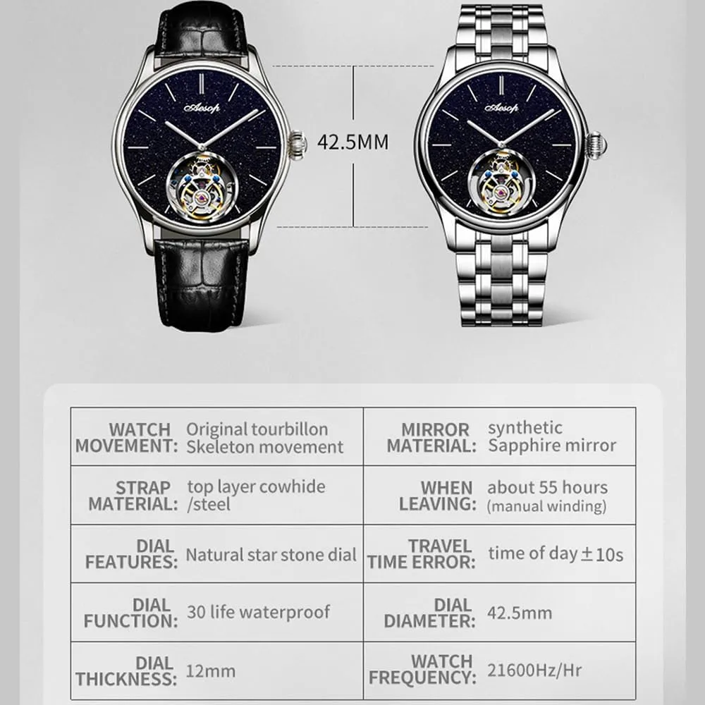 Waterproof provincialism landlord intricately Simple Advanced Leisure Fashion Watches HEMUDU Manual Men's Original Tourbillon Mechanical Watch Nightlight Blue Sandstone Hollowing Dial Sapphire 