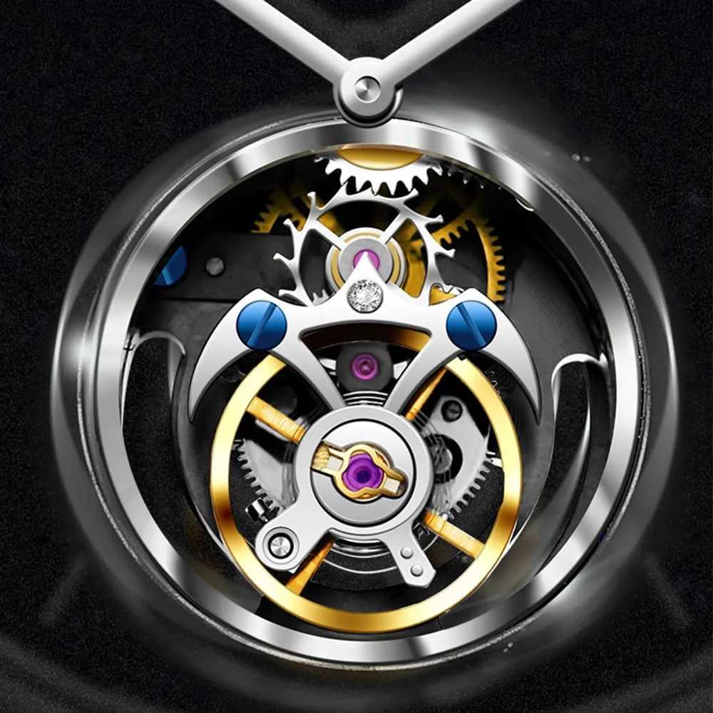 Waterproof provincialism landlord intricately Simple Advanced Leisure Fashion Watches HEMUDU Manual Men's Original Tourbillon Mechanical Watch Nightlight Blue Sandstone Hollowing Dial Sapphire 