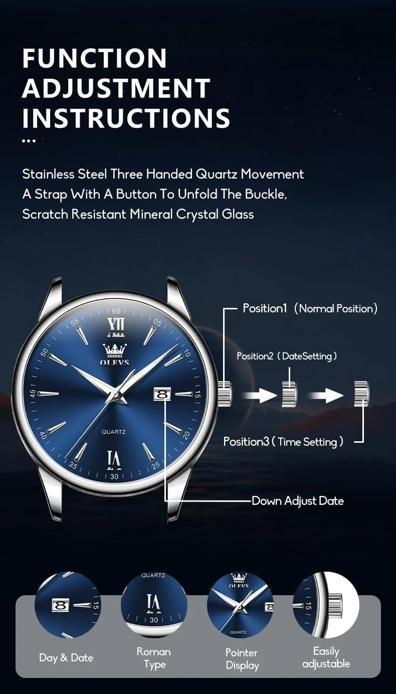 Waterproof Quartz dupe hypothesize Analog Calendar Men's Wrist Watches Blue/White/Black OLEVS Watches for Men Fashion Elegant Leather Band Men Watch 