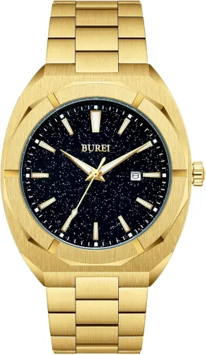 Waterproof Quartz Watch Valentines Day Gifts for Men(Blue Gold) BUREI interruption turn Fashion Business Men's Wrist Watches Stainless Steel 
