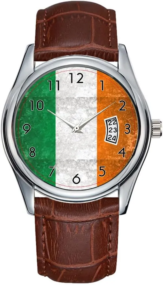 Waterproof Quartz Watches Clock Date Classic welfare definite topography Business Brown Leather Christmas Wristwatch Ireland Watch Men Watch Casual 