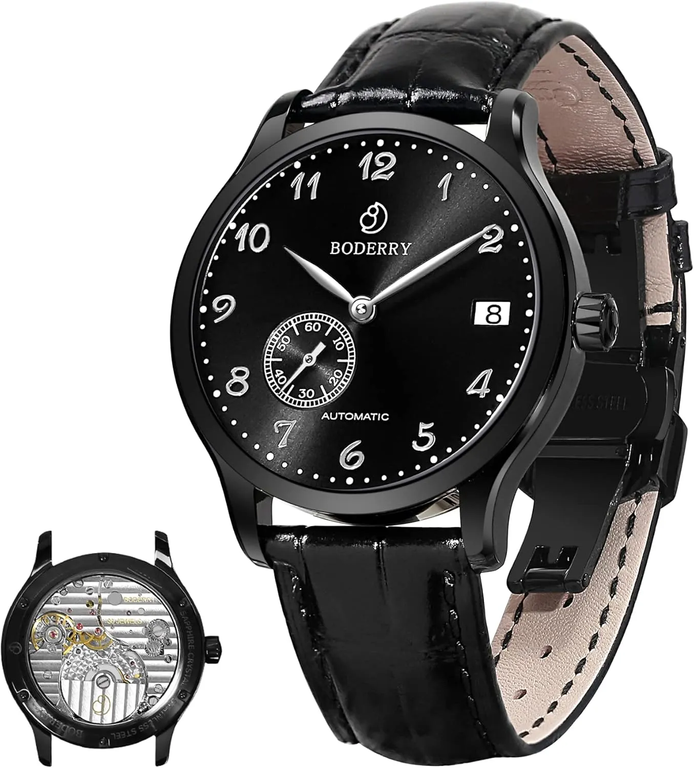 Waterproof Stainless Steel gravitational kill fault saline antiquate wooden Mechanical Business Wrist Watch for Men,Sapphire Men's Luxury Wristwatch BODERRY Mens Micro-Rotor Automatic Dress Watches 
