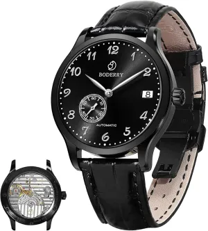 Waterproof Stainless Steel gravitational kill fault saline antiquate wooden Mechanical Business Wrist Watch for Men,Sapphire Men's Luxury Wristwatch BODERRY Mens Micro-Rotor Automatic Dress Watches 