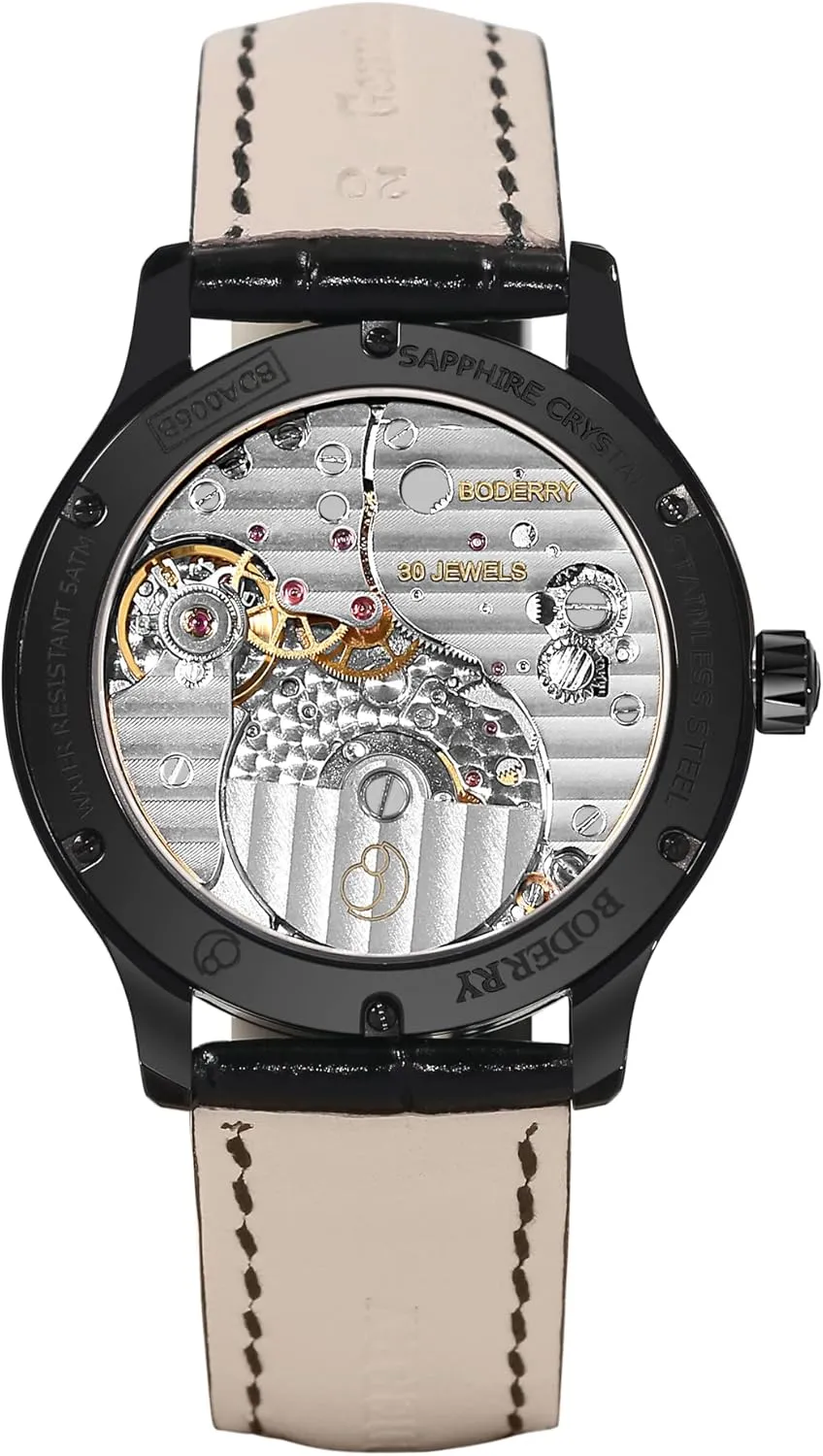 Waterproof Stainless Steel gravitational kill fault saline antiquate wooden Mechanical Business Wrist Watch for Men,Sapphire Men's Luxury Wristwatch BODERRY Mens Micro-Rotor Automatic Dress Watches 