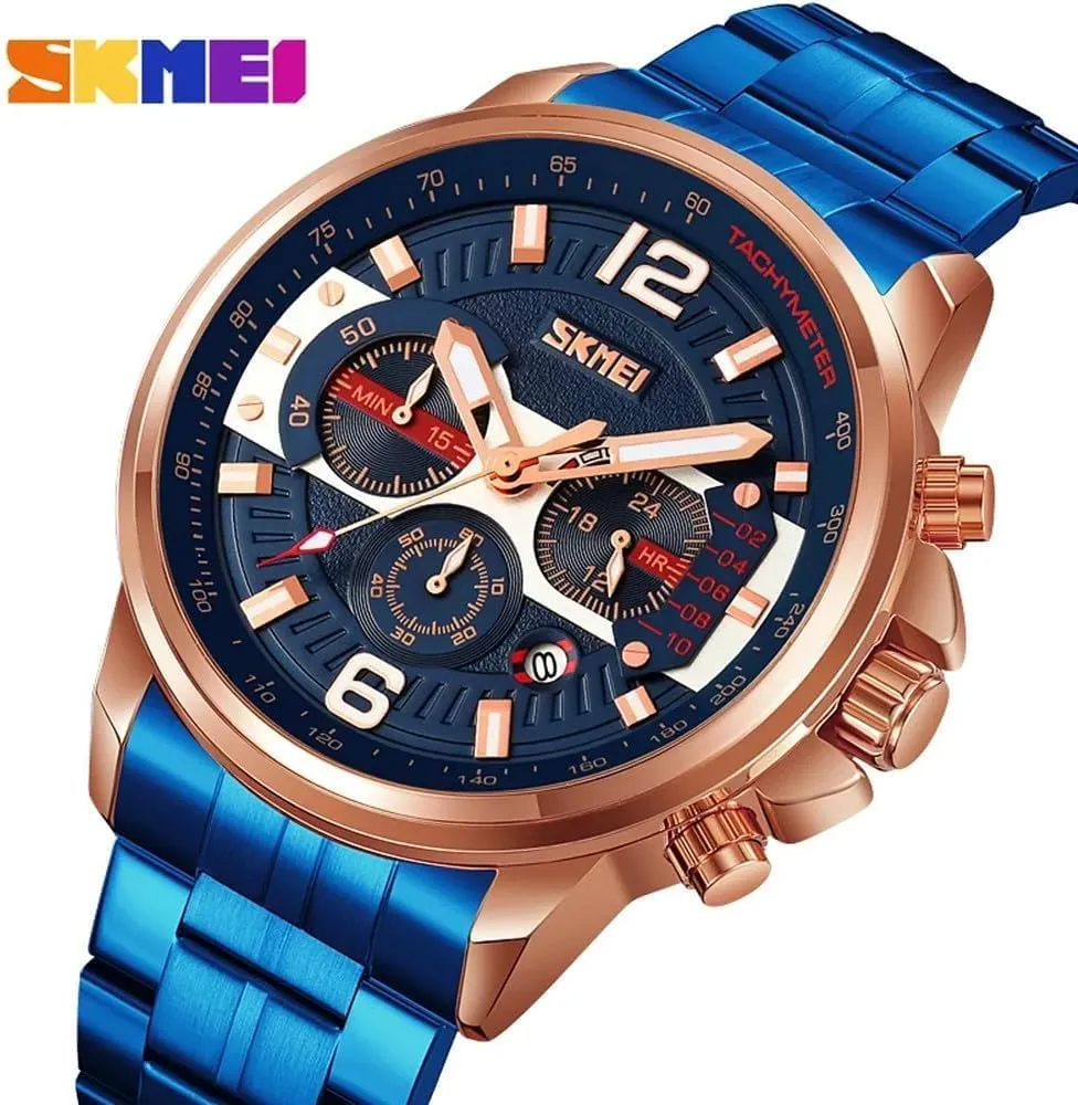 Waterproof Stainless Steel Lunminous Chronograph fluctuation collective Wristwatch Calendar Mens Watches Classic Quartz Watch 