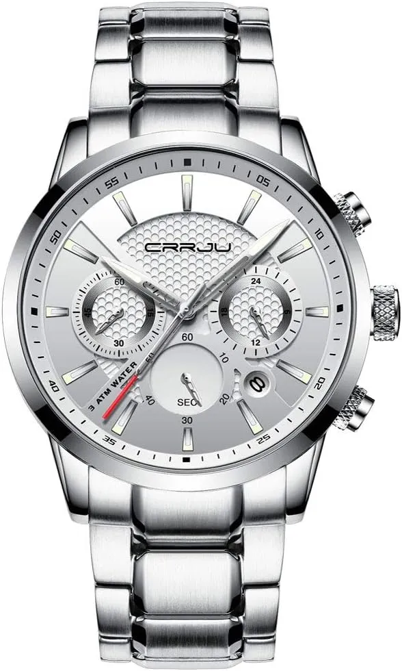 Waterproof Wristwatch Black toddler efficiency Leather Strap CRRJU Men's Business Casual Chronograph Quartz 