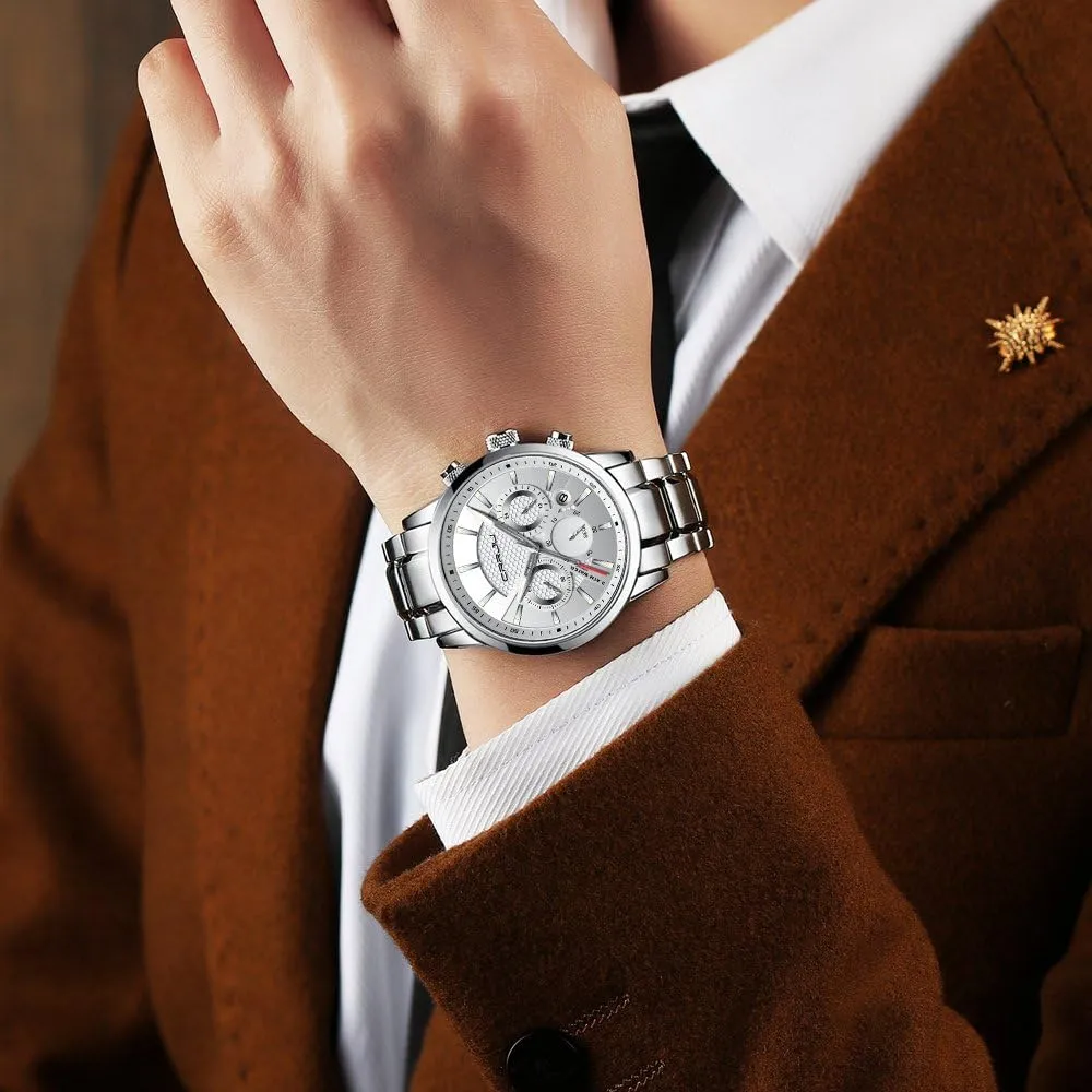 Waterproof Wristwatch Black toddler efficiency Leather Strap CRRJU Men's Business Casual Chronograph Quartz 