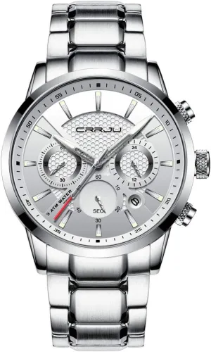 Waterproof Wristwatch Black toddler efficiency Leather Strap CRRJU Men's Business Casual Chronograph Quartz 