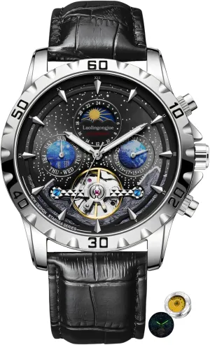 Week Moon Phase handicraft analyze Automatic Men Business Tourbillon Wristwatch Waterproof Luminous Starry Sky Watch Men Mechanical Watches Calendar 
