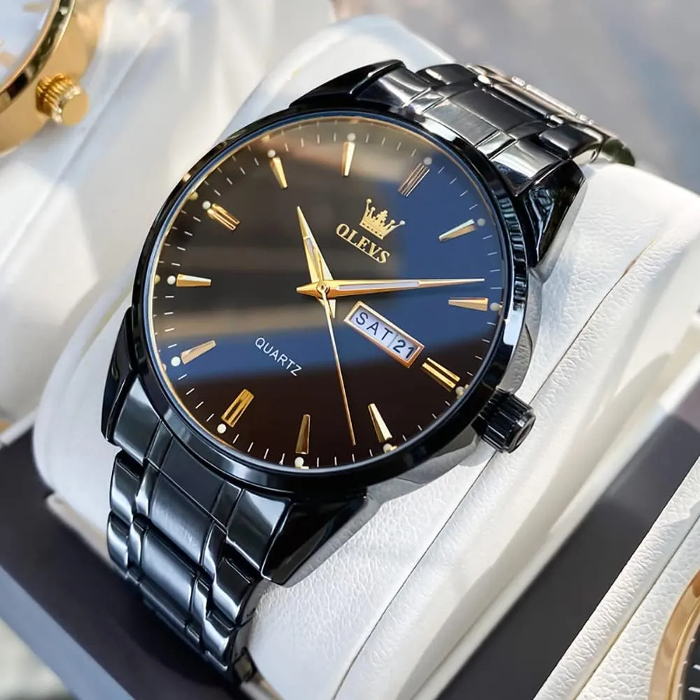 White Blue Green Dial hieroglyph panel captain OLEVS Mens Gold Watches Waterproof Stainless Steel Lightweight Watch with Date Classic Luxury Dress Watch for Men Gold 