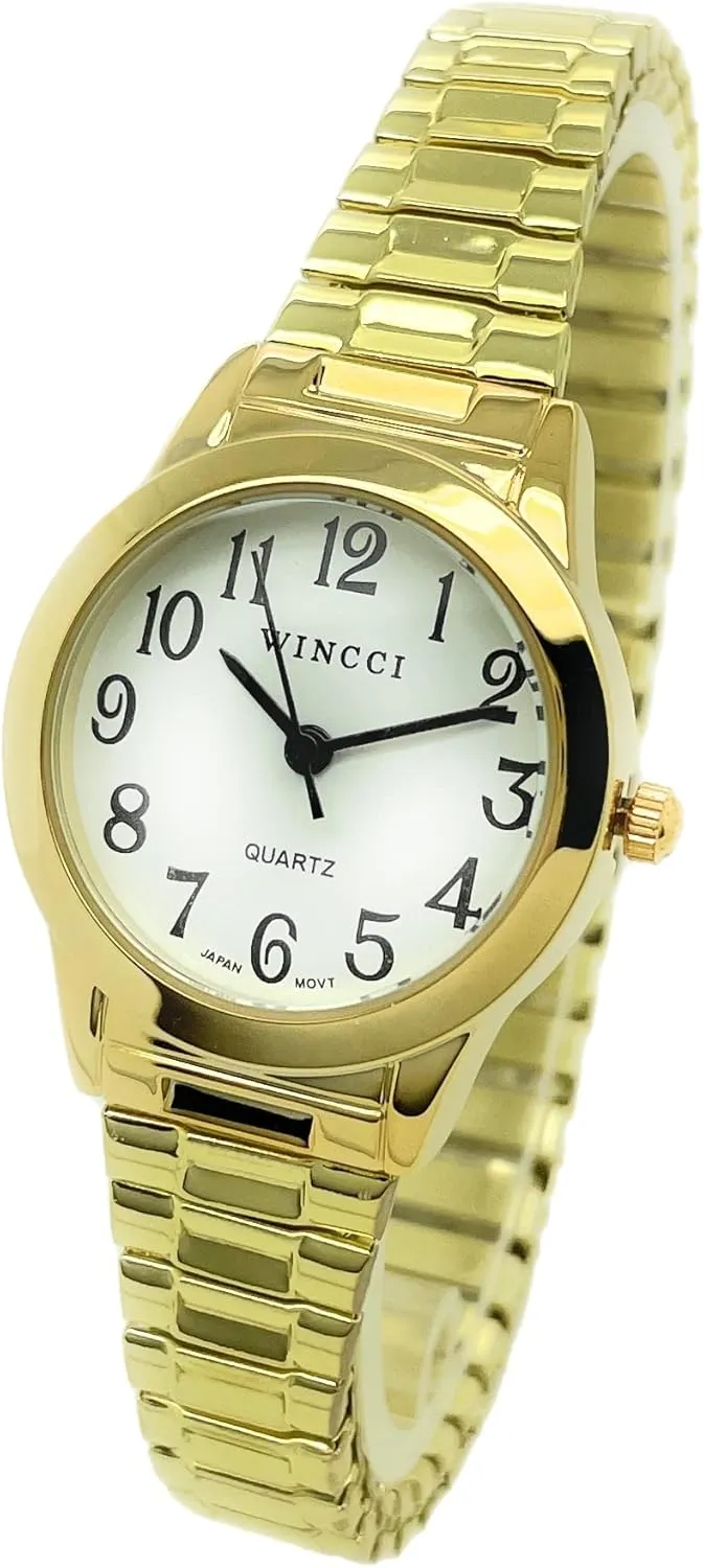 White Dial with Easy to Read Black Numbers Black Hour Minute Second Hands Ladies Classic Round Stretch Elastic Band flu pulverization shy erosion Fashion Analog Quartz Watch 