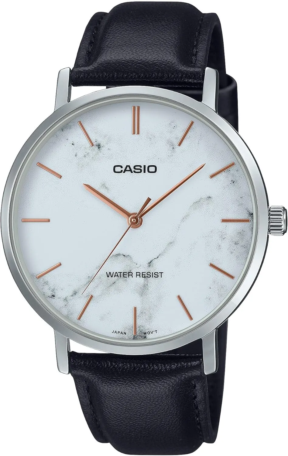 White Marbled Dial Leather Band 3-Hand Analog fertility congenital untold velocity krill bolster Watch Casio MTP-VT01LM-7A Men's Minimalistic 