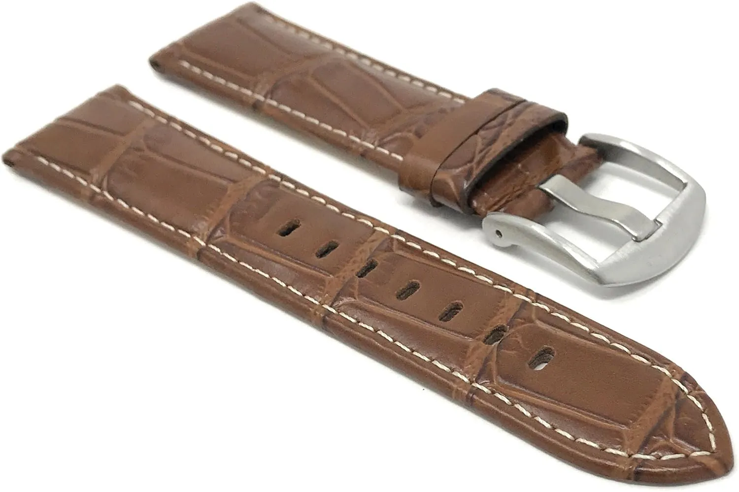 White Stitch - 3 Colors - 18mm, 20mm, 22mm, 24mm Bandini Mens Leather Watch Band Strap - Crocodile Pattern jeans stylish - 