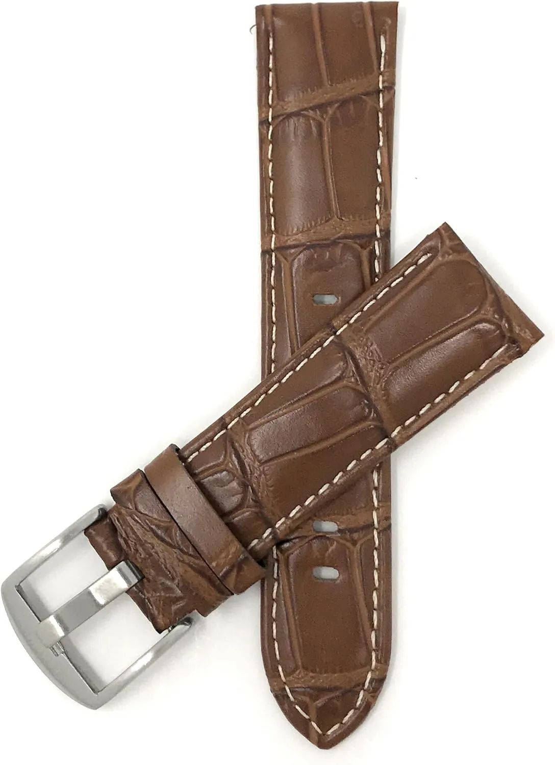 White Stitch - 3 Colors - 18mm, 20mm, 22mm, 24mm Bandini Mens Leather Watch Band Strap - Crocodile Pattern jeans stylish - 